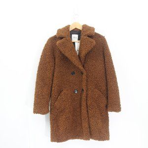 Zara Teddy Bear Coat XS NEW Women Brown Fuzzy Winter Jacket Faux Shearling